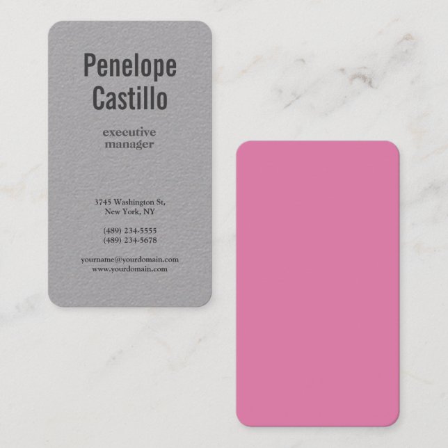 Professional Modern Minimalist Plain Pink Grey Business Card (Front/Back)