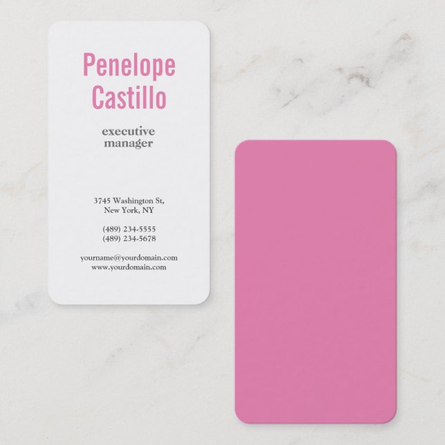 Professional Modern Minimalist Plain Pink White Business Card (Front/Back)