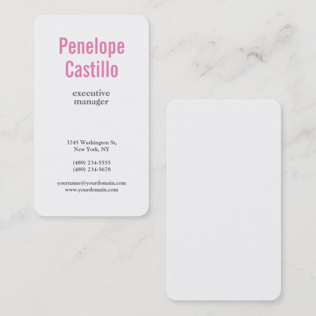 Professional Modern Minimalist Plain Pink White Business Card (Front/Back)