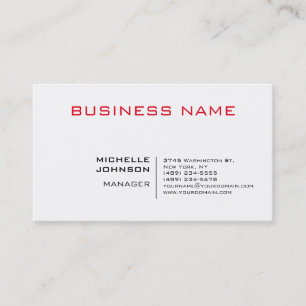 Professional Modern Minimalist Plain Red White Business Card