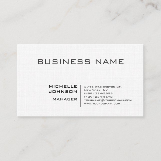 Professional Modern Minimalist Premium Linen Business Card (Front)