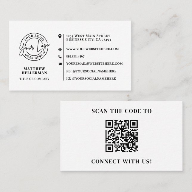 Professional Modern Minimalist QR Code Logo Business Card (Front/Back)