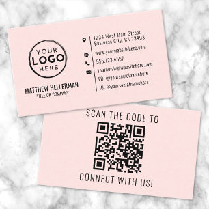 Professional Modern Minimalist QR Code Logo Pink Business Card