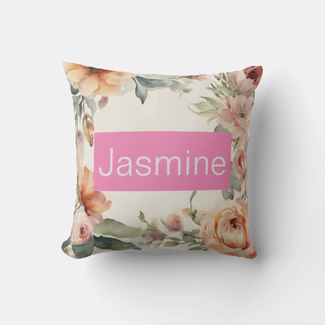 Professional Modern Minimalist Roses Floral Name Cushion (Front)