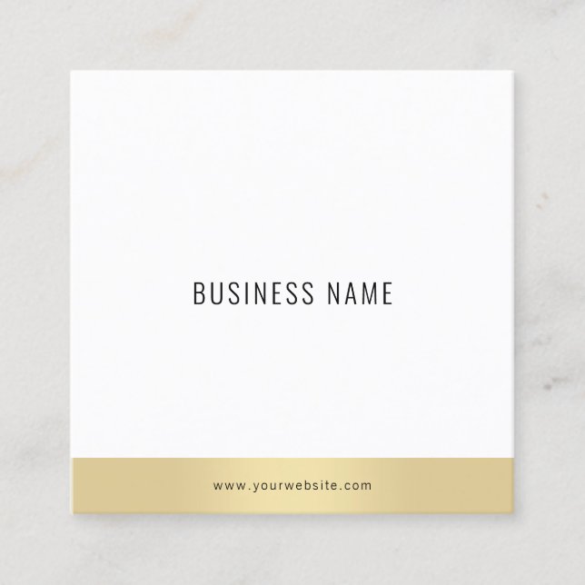 Professional Modern Minimalist Template Gold White Square Business Card (Front)