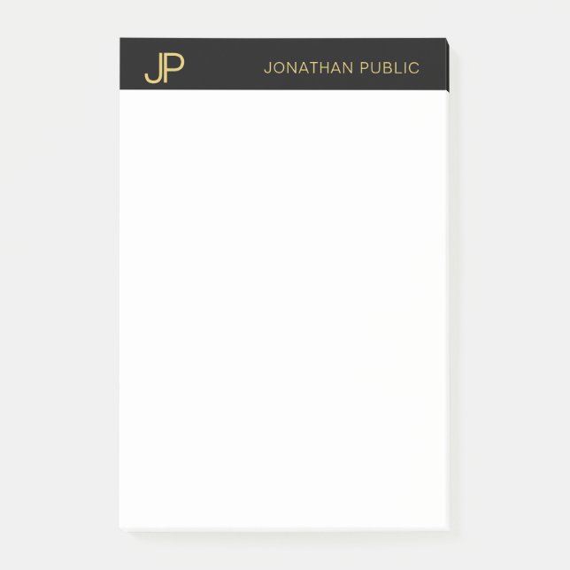 Professional Modern Monogram Black White Gold Post-it Notes (Front)
