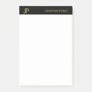 Professional Modern Monogram Black White Gold Post-it Notes