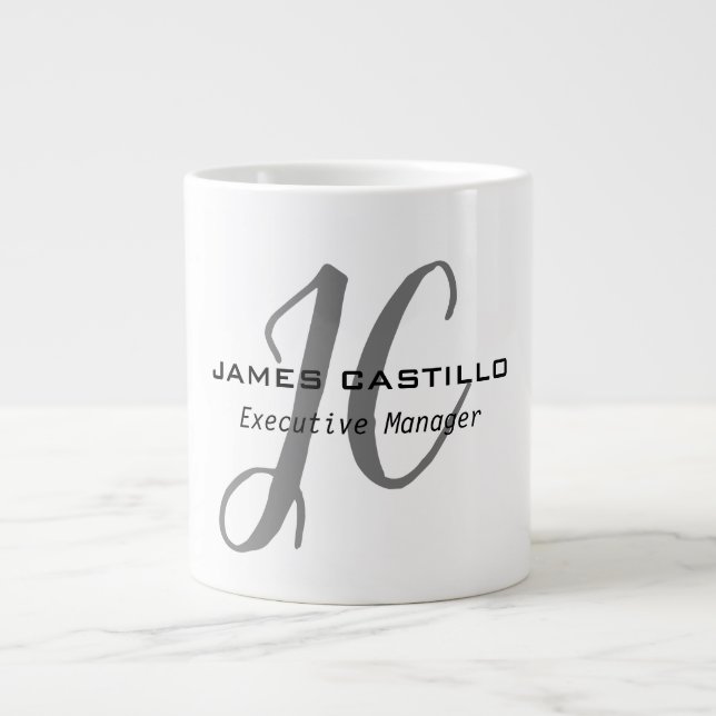 Professional Modern Monogram Calligraphy Script Large Coffee Mug (Front)