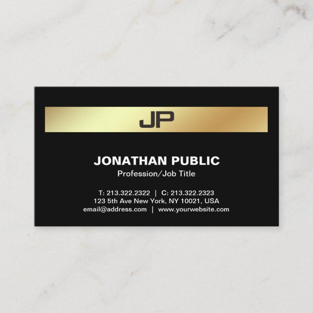 Professional Modern Monogram Elegant Black Gold Business Card (Front)