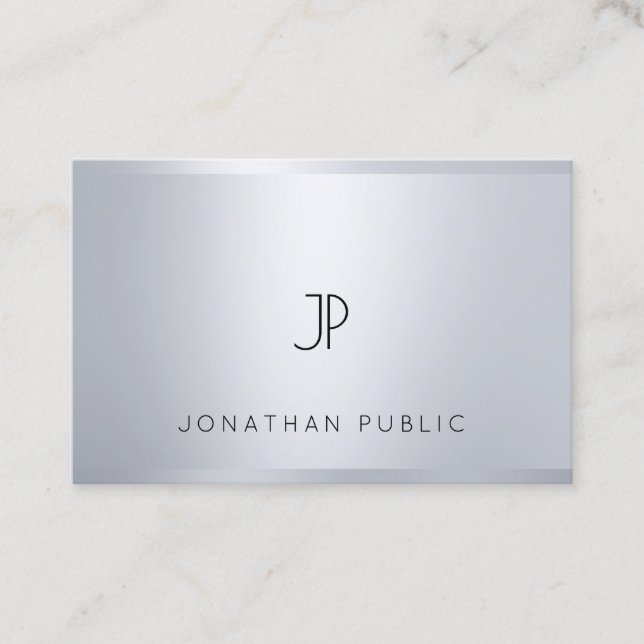 Professional Modern Monogram Glamour Silver Look Business Card (Front)