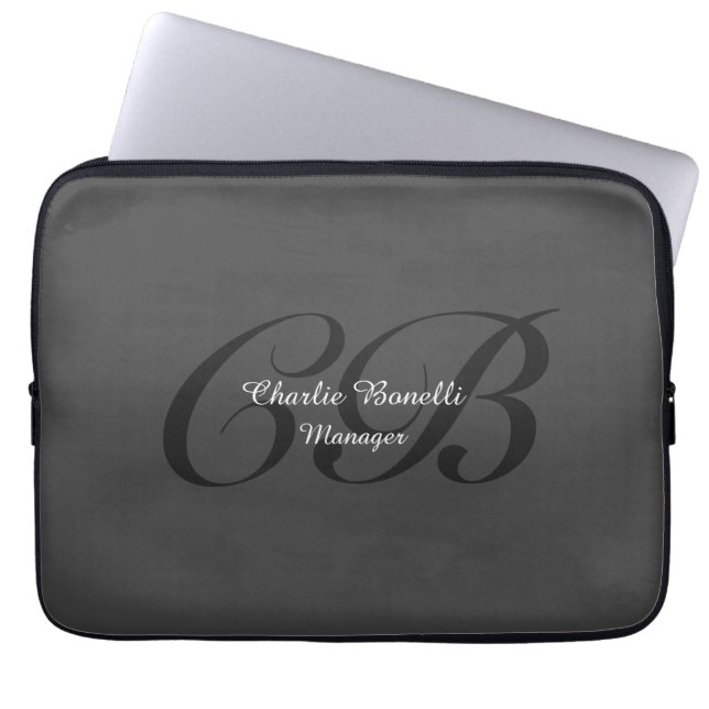 Professional Modern Monogram Minimalist Grey Laptop Sleeve (Front)