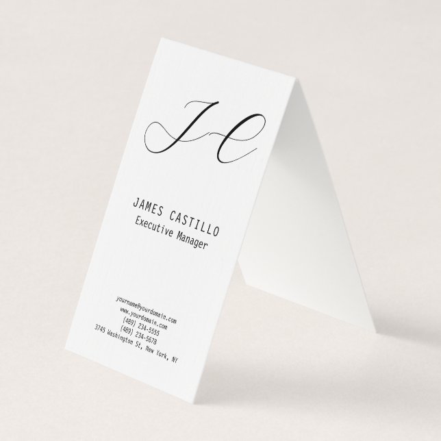 Professional Modern Monogram Minimalist Linen Business Card (Front)