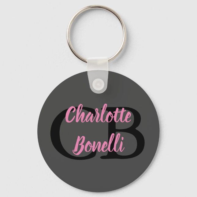 Professional Modern Monogram Name Minimalist Key Ring (Front)