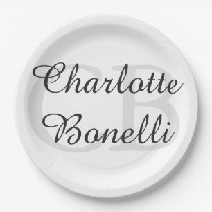 Professional Modern Monogram Name Minimalist Paper Plate
