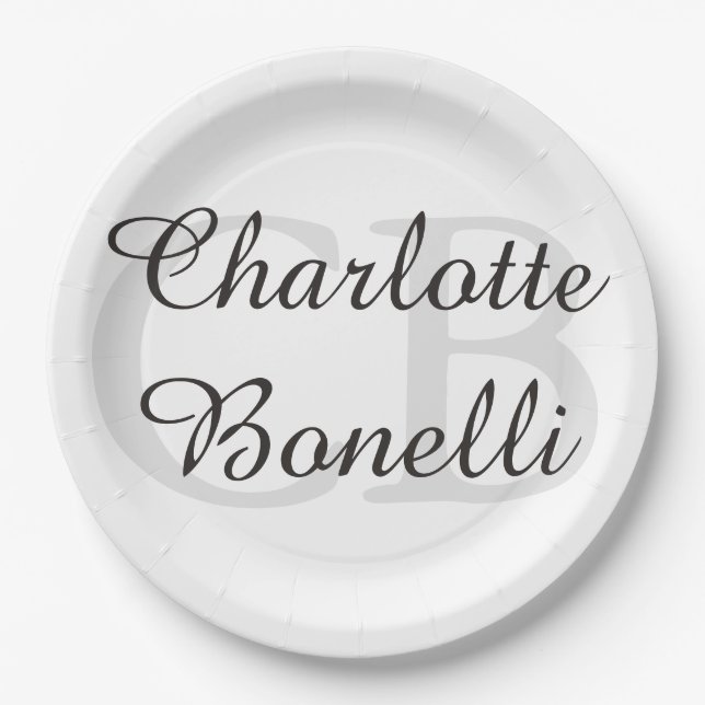 Professional Modern Monogram Name Minimalist Paper Plate (Front)