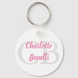 Professional Modern Monogram Name Minimalist Pink Key Ring