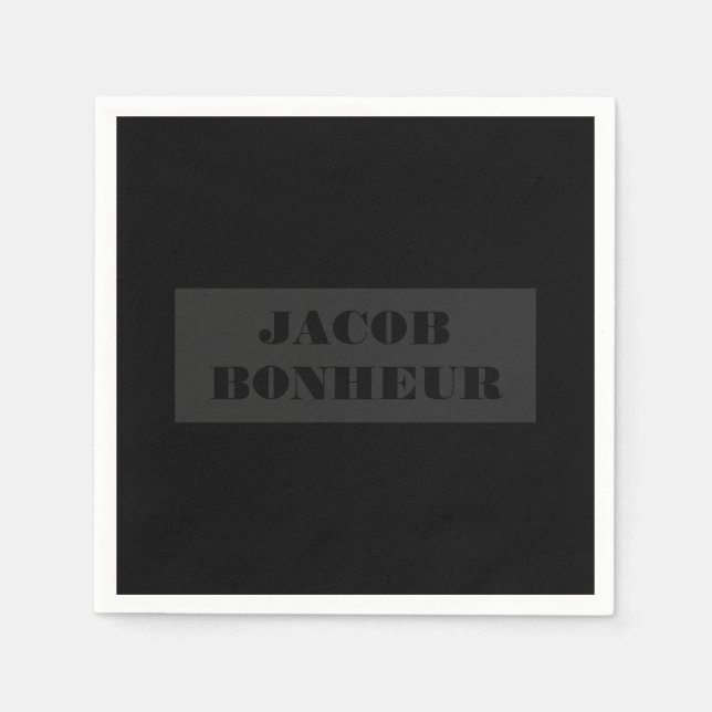 Professional Modern Name | Dark Grey & Black Napkin (Front)