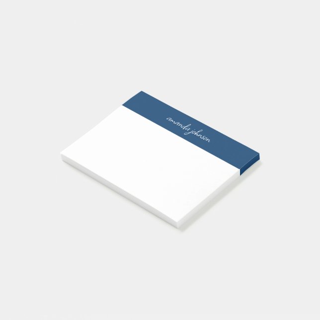 Professional Modern Navy Blue Monogram Full Name Post-it Notes (Angled)