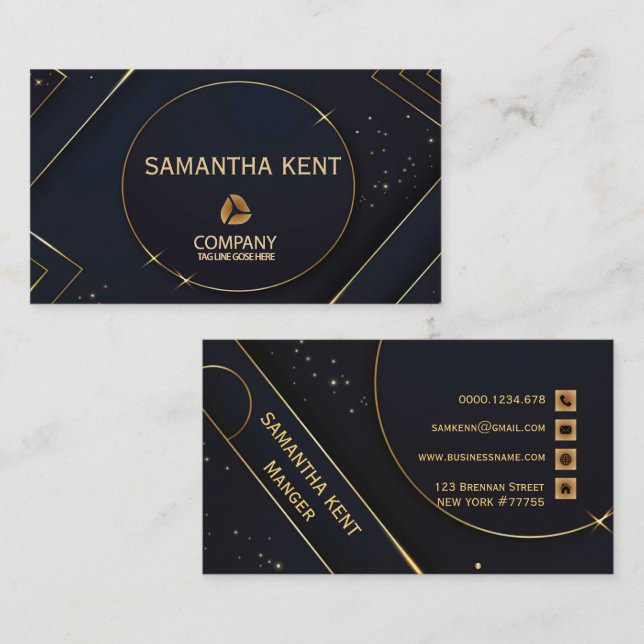 Professional Modern  Navy  & Gold  Business Card (Front/Back)
