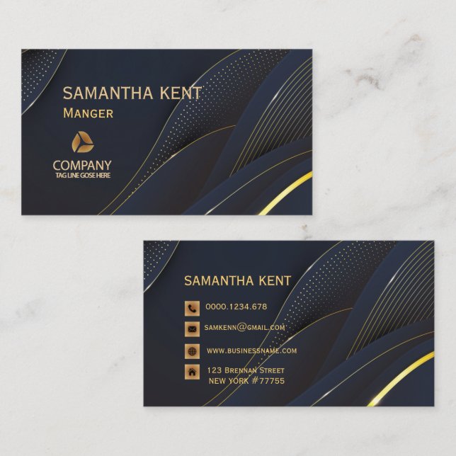 Professional Modern  Navy  & Gold  Business Card (Front/Back)