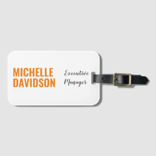 Professional Modern Orange White Minimalist Luggage Tag