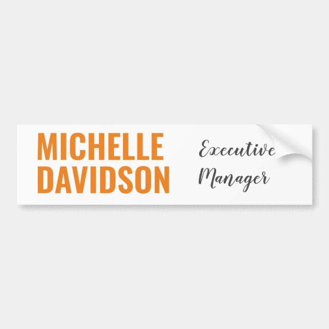 Professional Modern Orange White Minimalist Plain Bumper Sticker (Front)