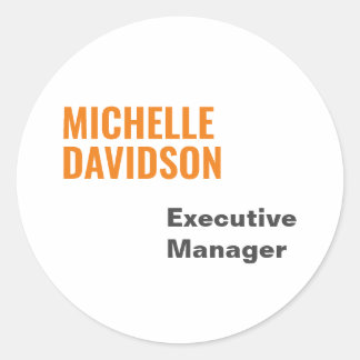 Professional Modern Orange White Minimalist Plain Classic Round Sticker