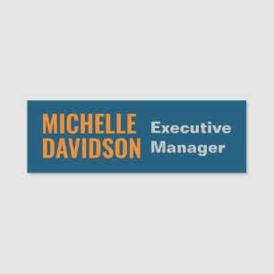 Professional Modern Orange White Minimalist Plain Name Tag