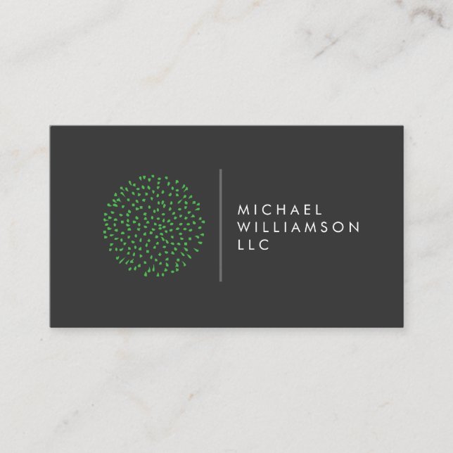 Professional Modern Particles Dots Green Logo Business Card (Front)