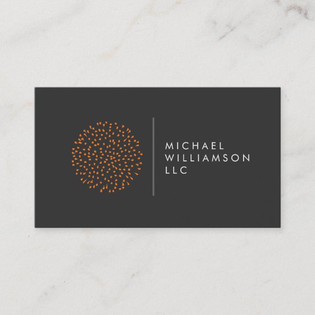 Professional Modern Particles Dots Orange Logo Business Card (Front)