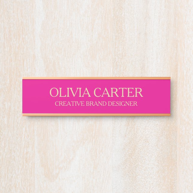Professional Modern pink Gold Office Name Title Door Sign (Front)