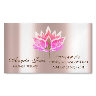Professional Modern Pink Lotus Flower Yoga Girl Magnetic Business Card