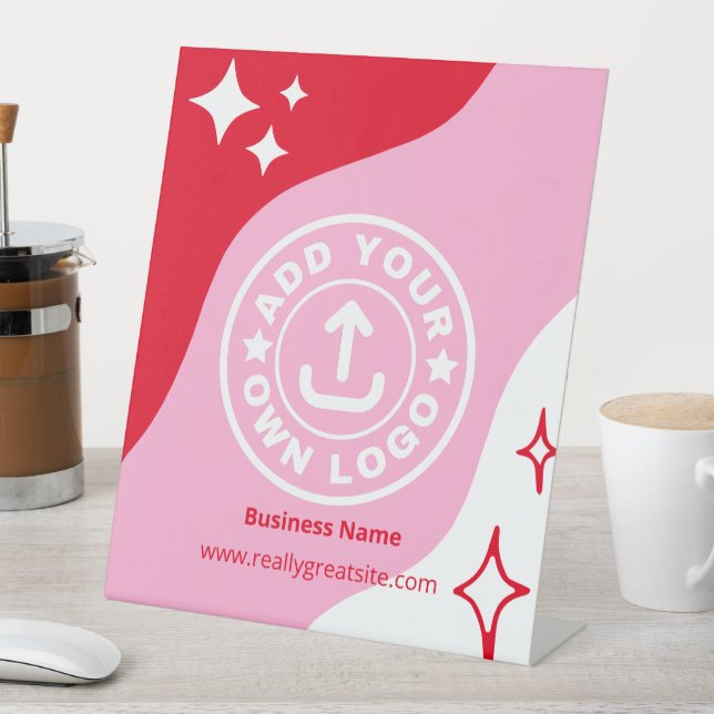 Professional Modern Pink & Red Custom Logo Branded Pedestal Sign (In SItu)