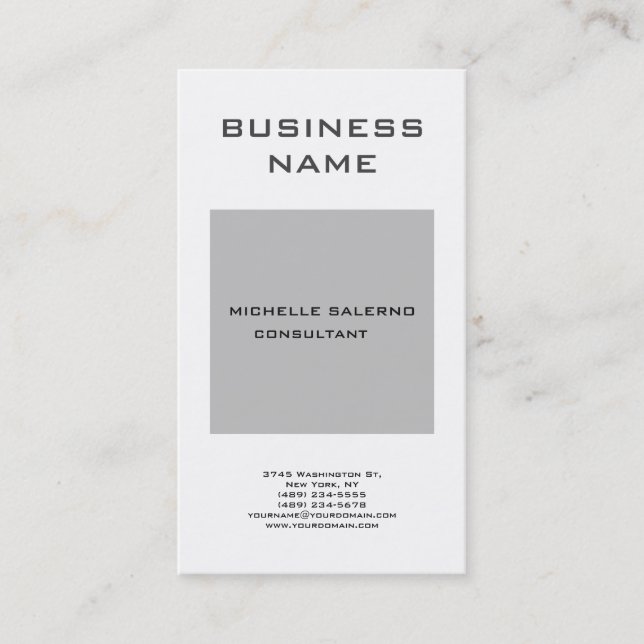 Professional Modern Plain Grey White Minimalist Business Card (Front)