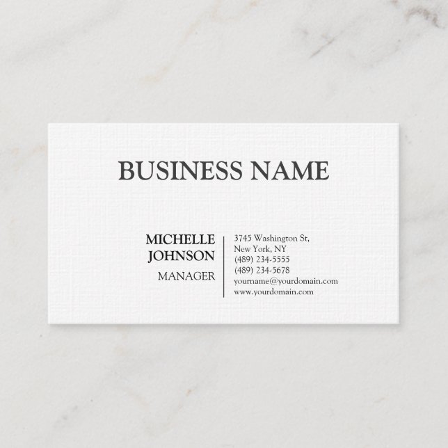 Professional Modern Plain Premium Linen Business Card (Front)