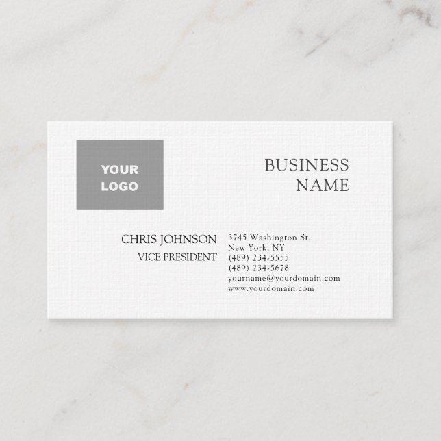 Professional Modern Plain Simple Premium Linen Business Card (Front)