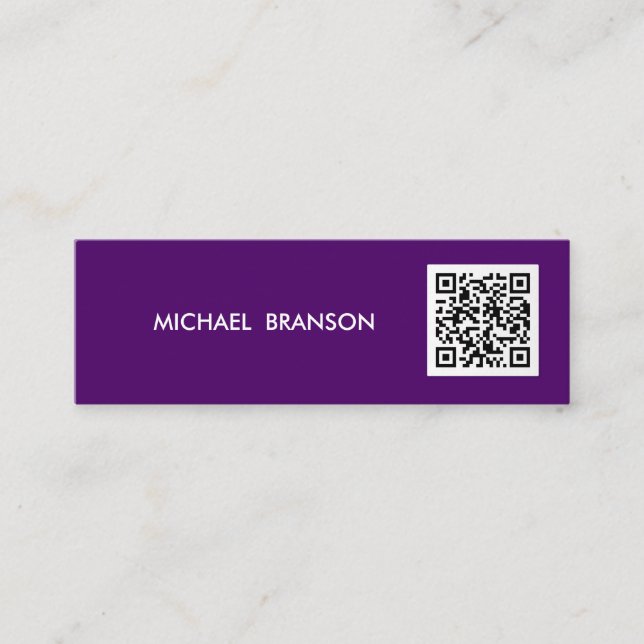 Professional Modern PURPLE Minimalist QR CODE  Mini Business Card (Front)
