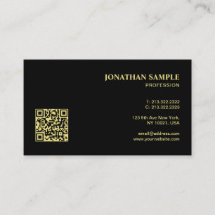 Professional Modern QR Code Minimal Black And Gold Business Card