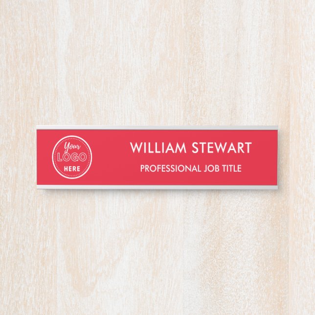 Professional Modern Red Employee Staff Door Sign (Front)