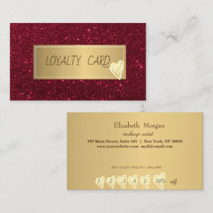 Professional Modern Red Glitter,Frame,Gold Hearts  Loyalty Card
