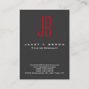 Professional Modern Red Monogram Grey Business Card