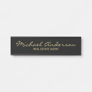Professional Modern Script Black and Gold Door Sign