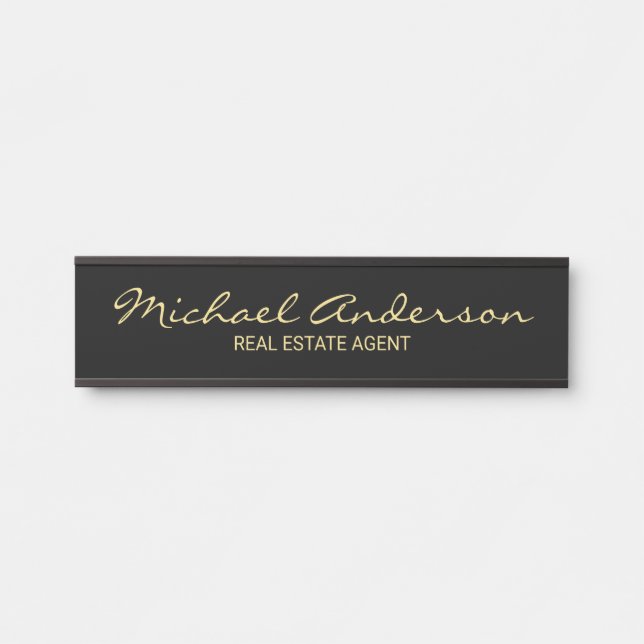 Professional Modern Script Black and Gold Door Sign (Front)