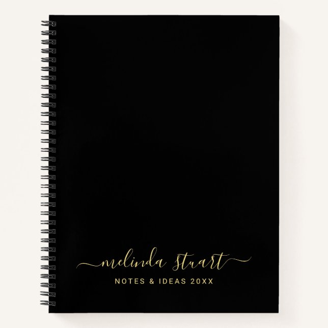 Professional Modern Script Black and Gold Notebook (Front)
