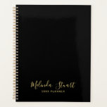 Professional Modern Script Black and Gold Planner<br><div class="desc">Professional Modern Planner featuring name in gold modern script font style with custom text in gold modern sans serif font style on black background.
Please note: The foil details are simulated in the artwork. No actual foil will be used in the making of this product.</div>