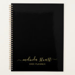 Professional Modern Script Black and Gold Planner<br><div class="desc">Professional Modern Planner featuring name in gold modern script font style with custom text in gold modern sans serif font style on black background.

 Please note: The foil details are simulated in the artwork. No actual foil will be used in the making of this product.</div>