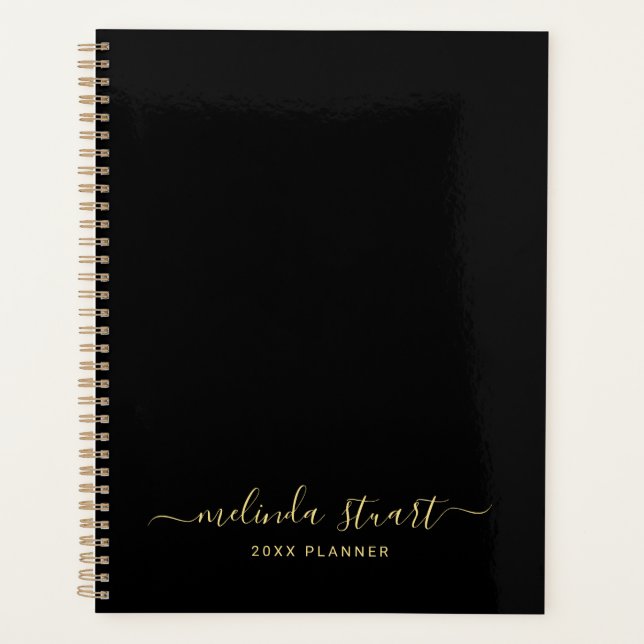 Professional Modern Script Black and Gold Planner (Front)