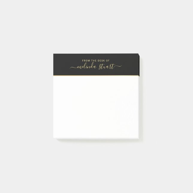 Professional Modern Script Black and Gold Post-it Notes (Front)