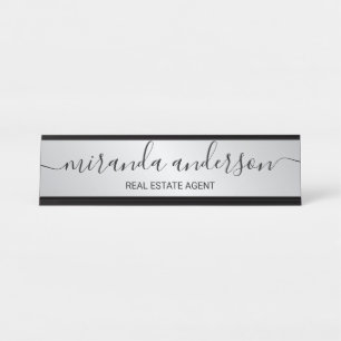 Professional Modern Script Black and Silver Desk Name Plate