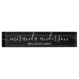 Professional Modern Script Black and White Nameplate